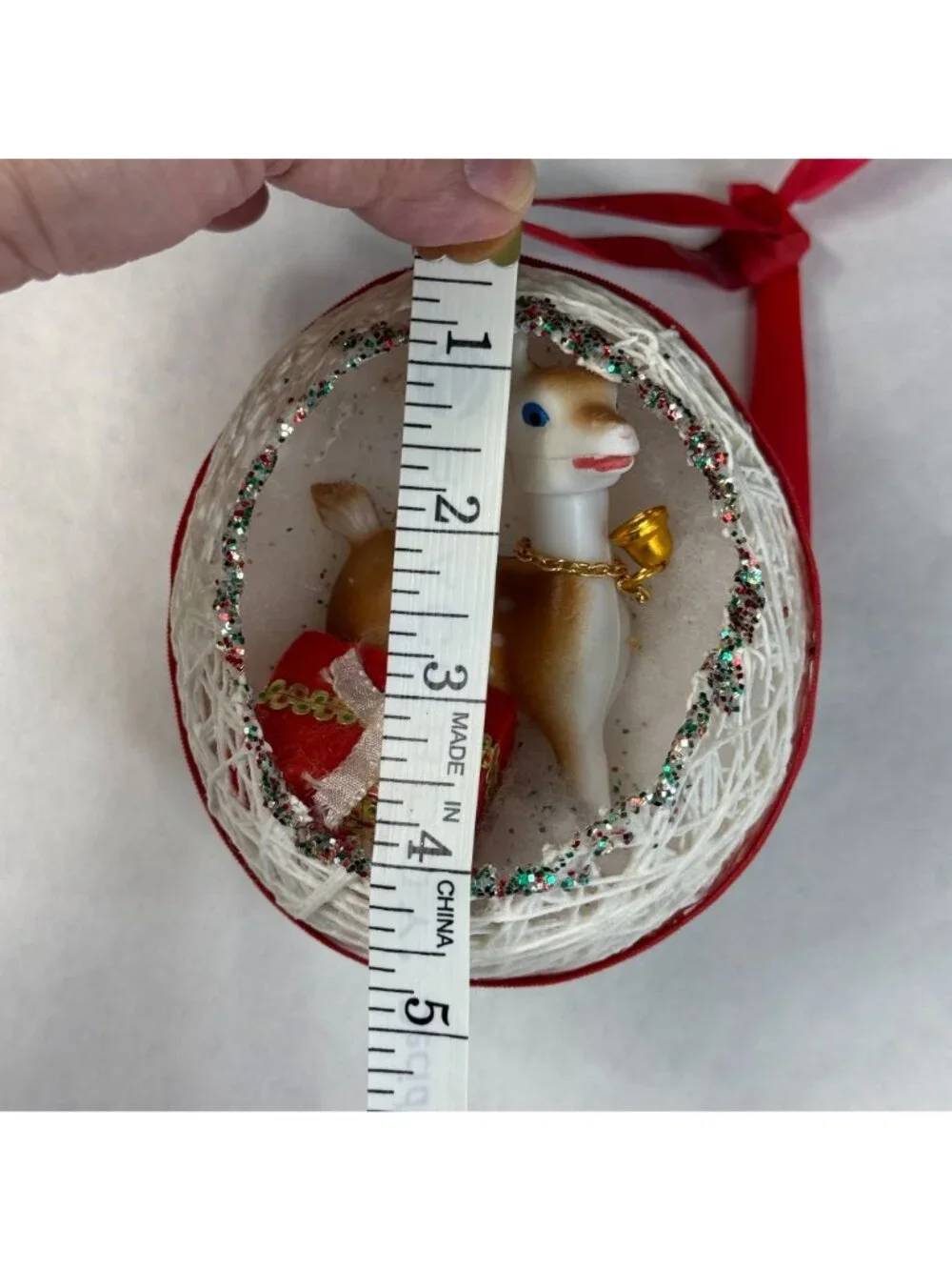 Vintage Diorama Egg String Christmas Ornament Blow Mold Reindeer